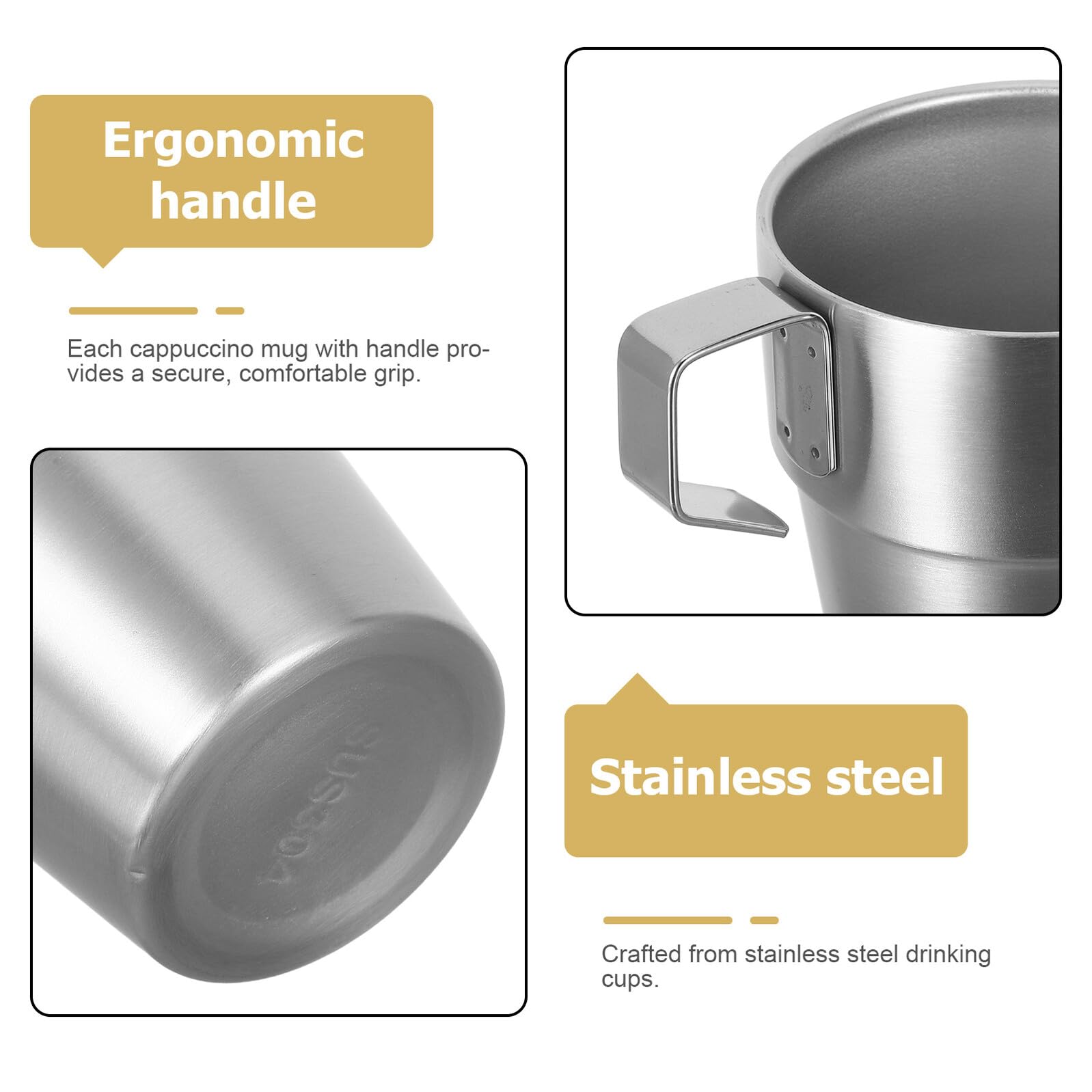Taza de Café de Acero Inoxidable 300ml con Asa y Doble Pared | Juego de 1 Rejilla, Apilable y Plata, para Hogar y Camping, Resistente a Roturas