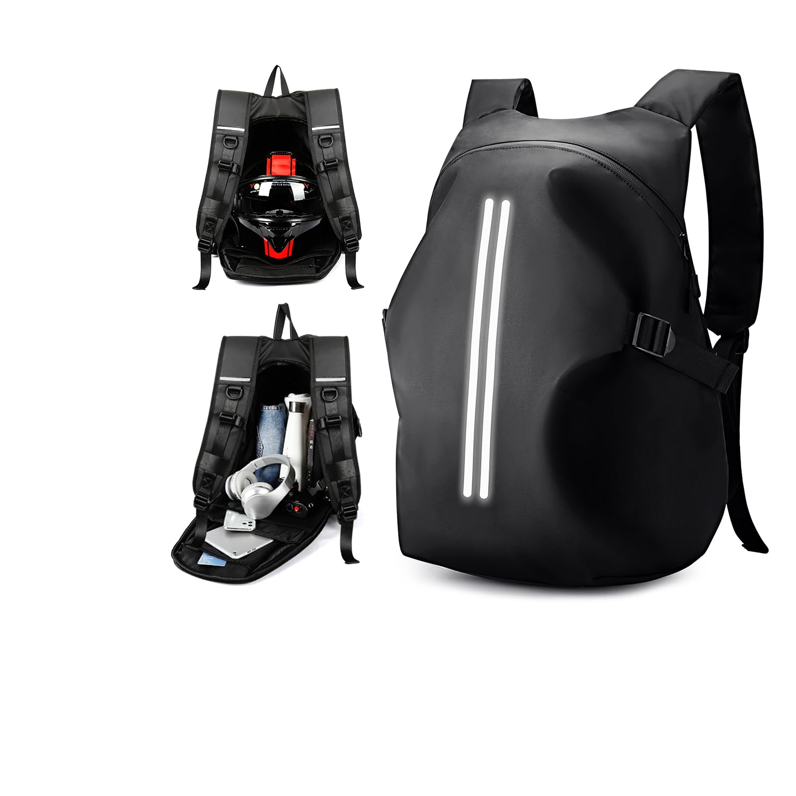 WEPLAN Zaino Moto Impermeabile Zaino per Casco Uomo Zaino da Moto con Portacasco Borsa Porta Casco Moto Cinturino per Casco da Moto,Nero