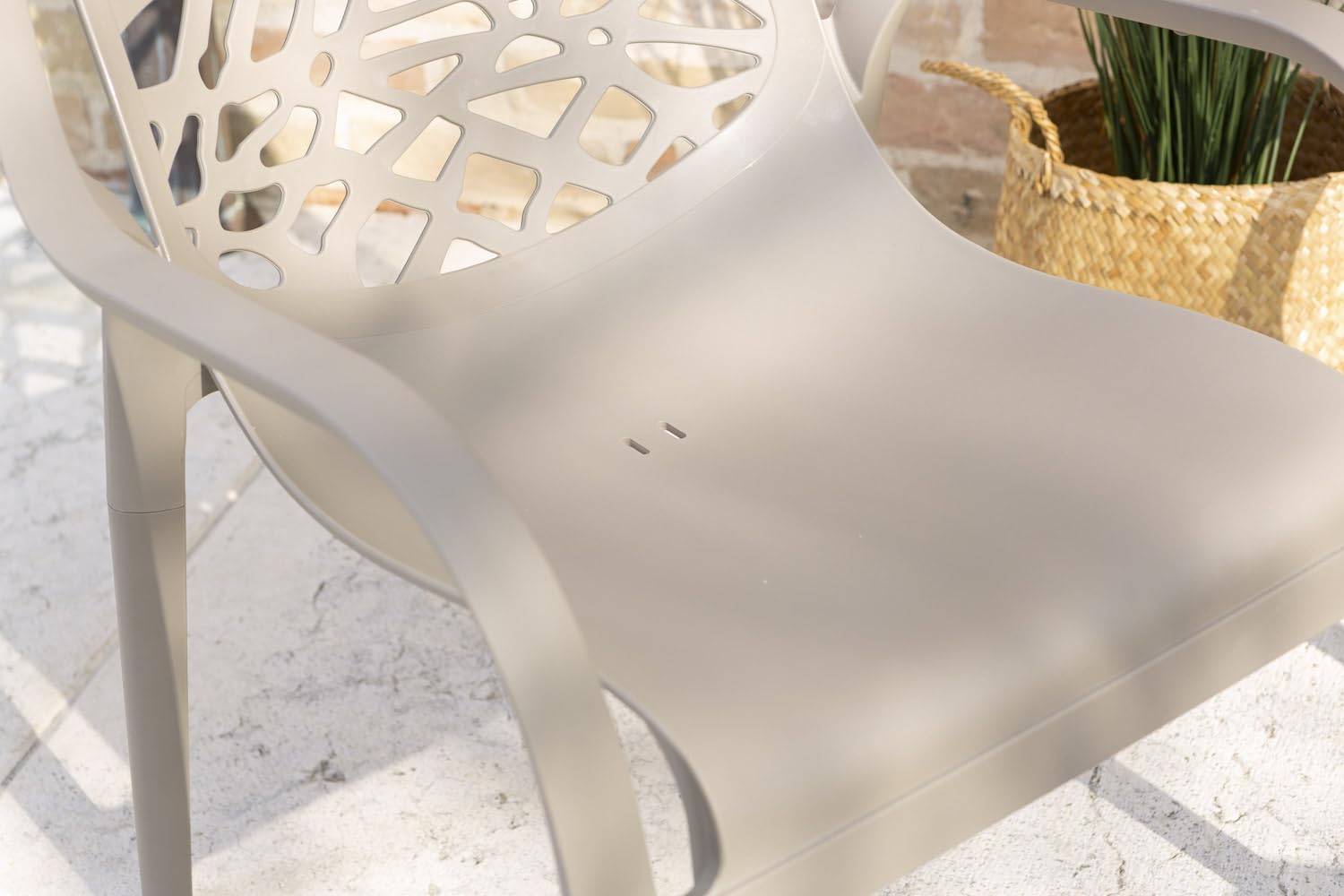 Set / Salón de jardín y exterior en polipropileno con fibra de vidrio de 4 plazas, Sofá de dos plazas, 2 Sillones y Mesita, apilable, impermeable, diseño moderno - Set Maratea (Tortora)