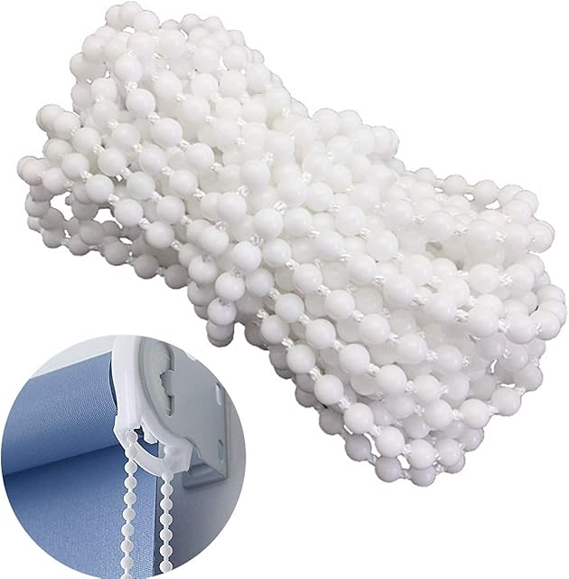 YEQIN 10 Yards Roller and Roman Shade Blind Beaded Chain CordWhite Plastic Roller Blind Chain RepairRoller Curtain Bead Rope,Blind Beaded Cord for Roller Blind Fitting