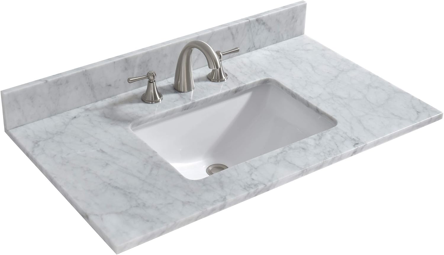 WOODBRIDGE 37" x22" Vanity Top with Single Under Mount Rectangle Bowl, Carrara White Marble, Pre-drilled with 3-hole for 8-inch Widespread Faucet set up Option, CAVT3722-8