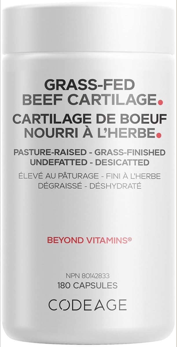 Codeage Grass-Fed Beef Cartilage Supplement - Bovine Liver & Cartilage Blend - Pasture-Raised, Freeze Dried Raw, Non-Defatted, Desiccated Beef Tracheal Bovine Pills – Non-GMO - 180 Capsules