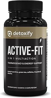 Detoxify Active-Fit | Quemagrasas Potente para Adelgazar | Potente Termogénico Sin Taquicardias | L-Carnitina, Té verde | Mejora Rendimiento y Energía | 60 Cápsulas | 30 Días