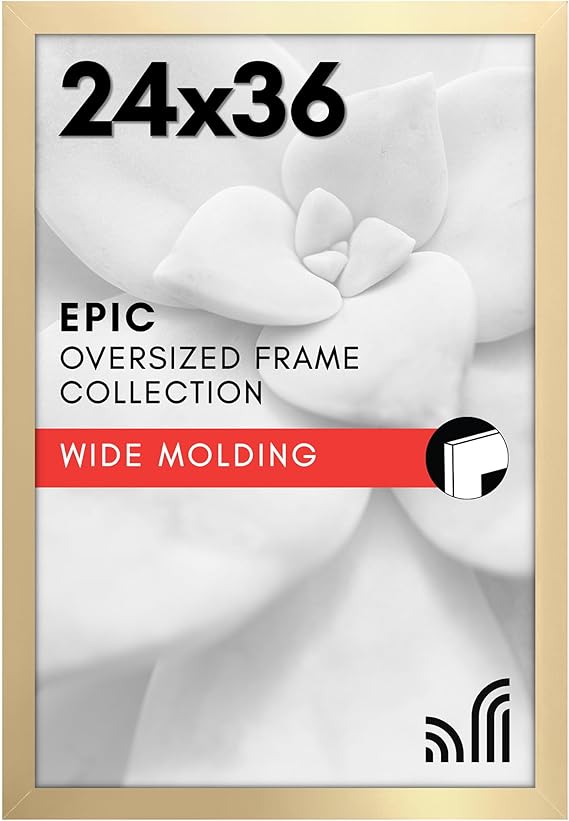 Americanflat 24x36 Poster Frame with Polished Plexiglass - Gold Picture Frame - Wide Photo Frames Made of Engineered Wood for Vertical or Horizontal Wall Display - Epic Collection - Gold