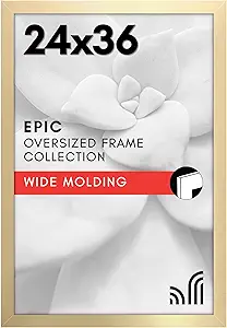 Americanflat 24x36 Poster Frame with Polished Plexiglass - Gold Picture Frame - Wide Photo Frames Made of Engineered Wood for Vertical or Horizontal Wall Display - Epic Collection - Gold