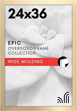 Americanflat 24x36 Poster Frame with Polished Plexiglass - Gold Picture Frame - Wide Photo Frames Made of Engineered Wood for Vertical or Horizontal Wall Display - Epic Collection - Gold