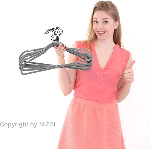 Miniatura 9 de MIZGI - Ganchos de terciopelo, paquete de 50 unidades, ganchos de fieltro antideslizantes de alta resistencia para trajes, color gris, ganchos con