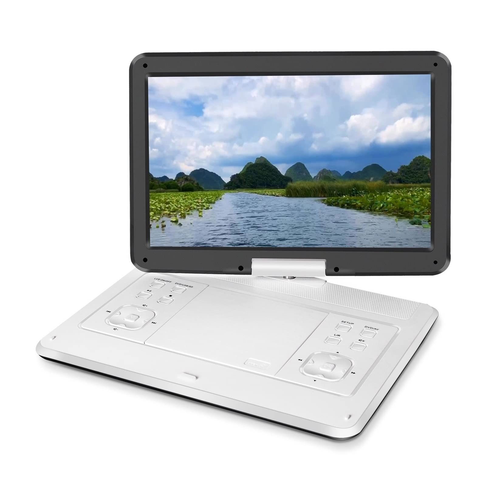 Lecteur DVD pour TV, Écran Rotatif HD Lecteur DVD CD Jeu Super Mince Batterie intégrée Maison Portable Mobile Disque 3D vidéo Machine Haut-Parleur TV pour Films en Famille(Blanc)