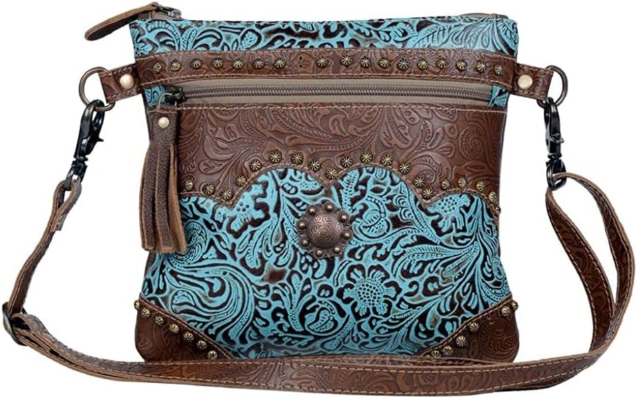 Myra Bag Cowgirl Purses for Women - Cowhide Bag with Leather Strap and Paisley Pattern, Cow Print Western Purses for Women