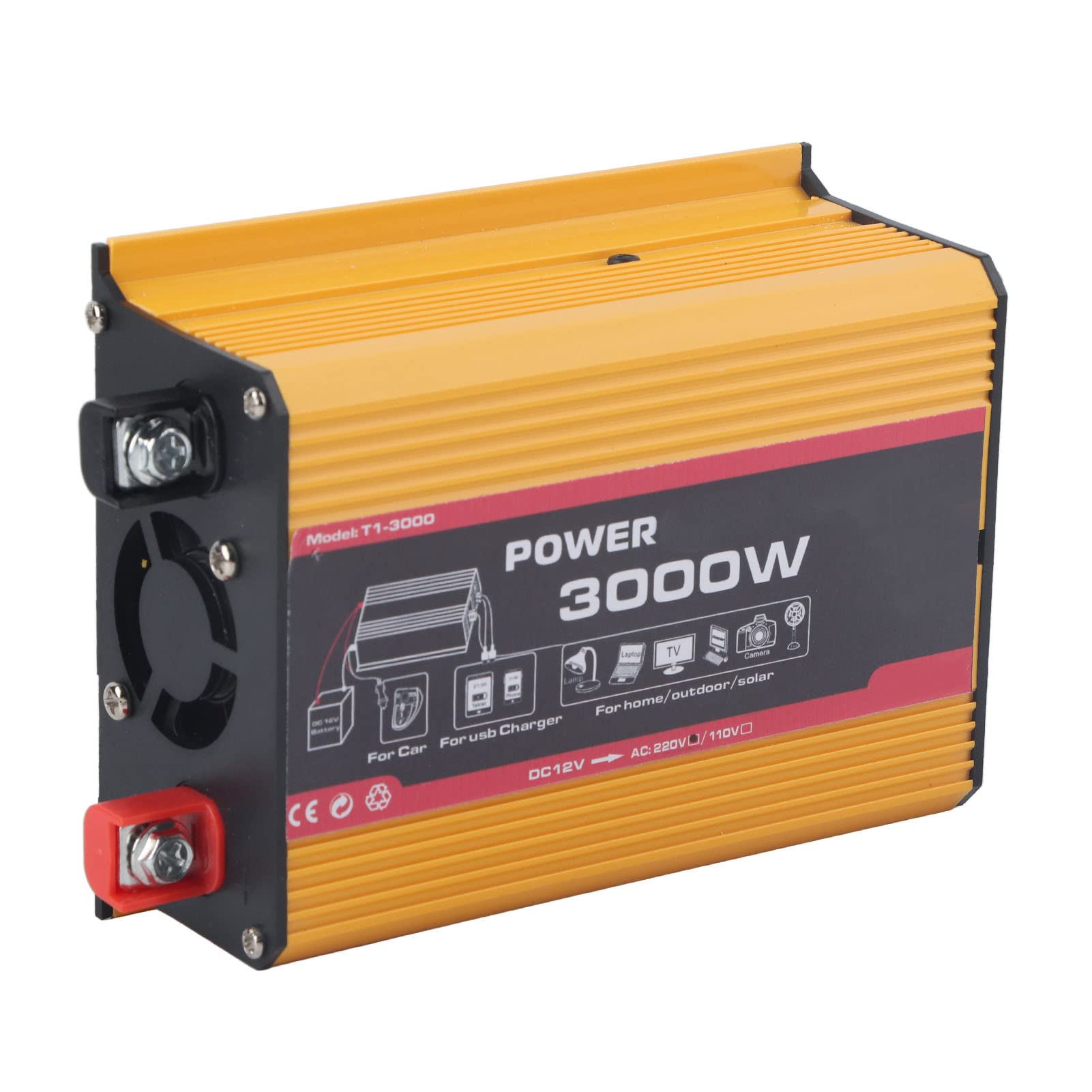 Inversor de Coche 3000W, Inversor de Coche 3000W Convertidor de Potencia Automático USB Dual Transformador de Onda Sinusoidal Modificada (DC12V AC110V) (DC12V-AC220V)