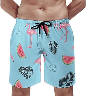Vantaso Calção de banho masculina secagem rápida shorts de praia forro de malha flamingos na moda bermuda de banho de verão