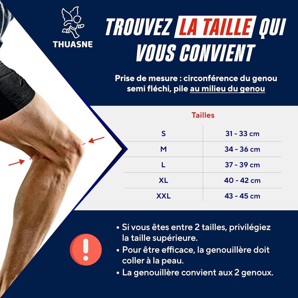 Thuasne Sport - Genouillère Baleinée - Genou Instable ou Douloureux - Limitation de Déperdition de Chaleur* - Indice de Maintien 2/3 - Dispositif Médical CE - Taille L