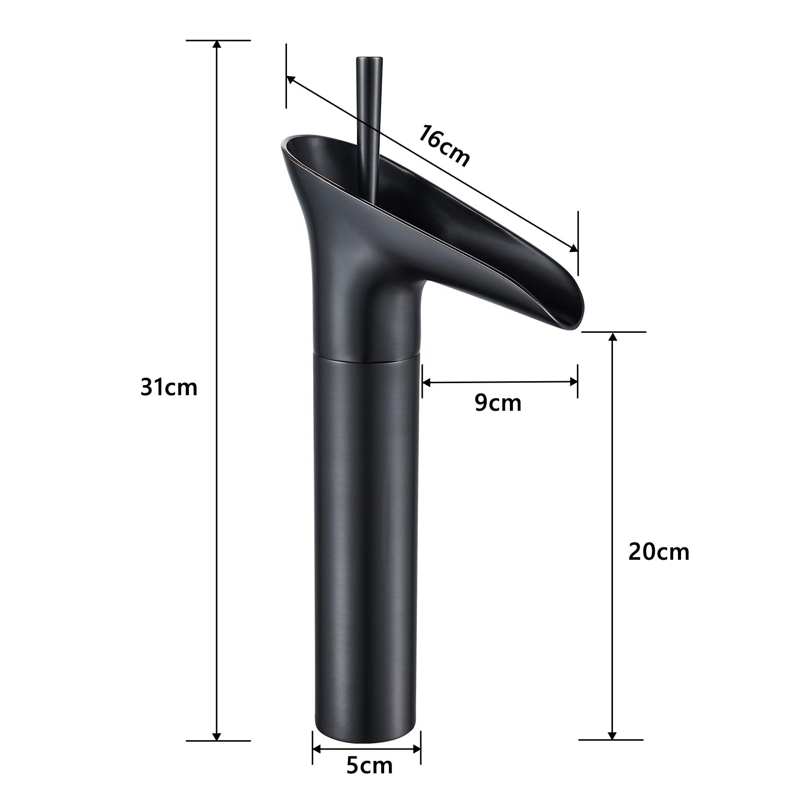 Retro Wasserfall Waschtischarmatur Schwarz Matt, Einhebel Armatur für Bad mit Messing Finish, G3/8