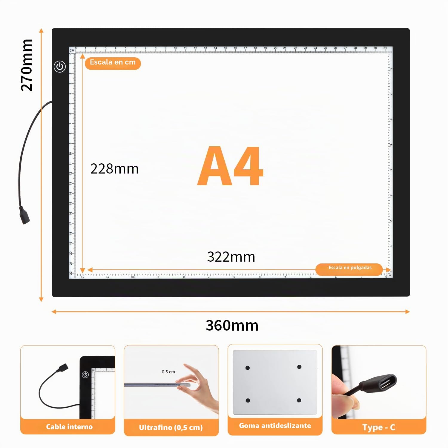 elice Mesa luminosa A4 como accesorio de pintura de diamantes 5D, 36 x 27 cm, almohadilla de luz ultrafina, placa luminosa regulable con soporte/clips plegables, placa de luz A4 para pintura de