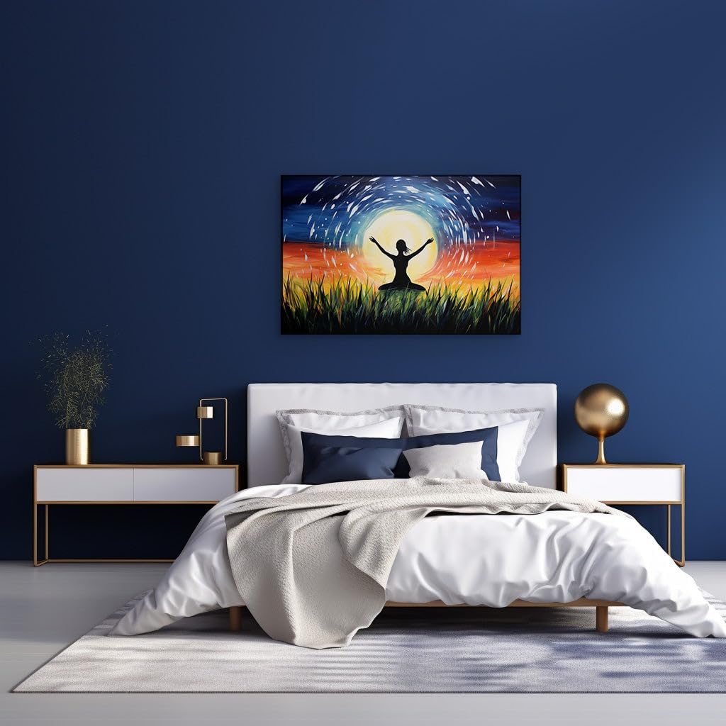 Canvas for Living room. Embracing Serenity Under a Luminous Moonlit Sky, 27 x 18 inch Canvas Wall Art - Contemporary Masterpieces - Modern Home Decor