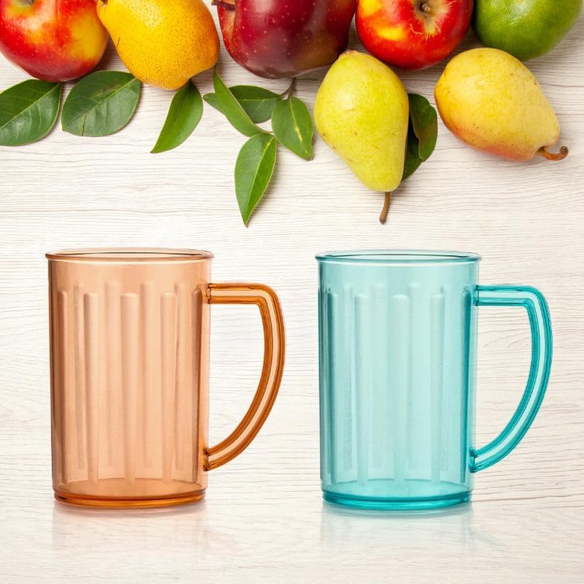 Image of Plastic Smoothie Mug Set with Handles, 16 oz Reusable Juice & Shake Cups, Clear Colored Design, Pack of 2