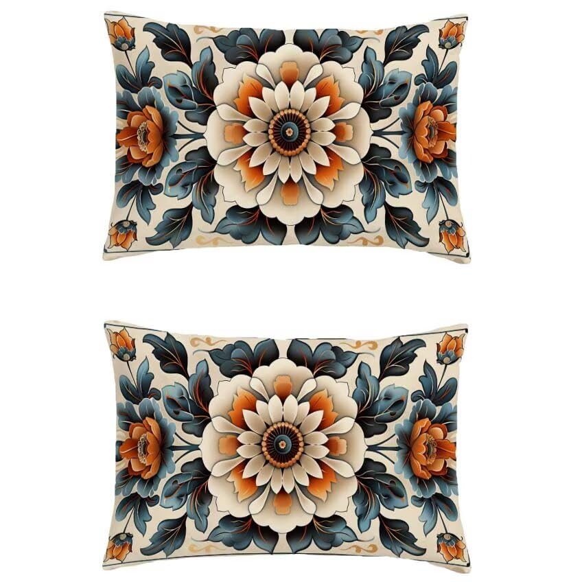 Cadeau pour automne : Housse coussin 60x80cm orange brûlée et taupe
