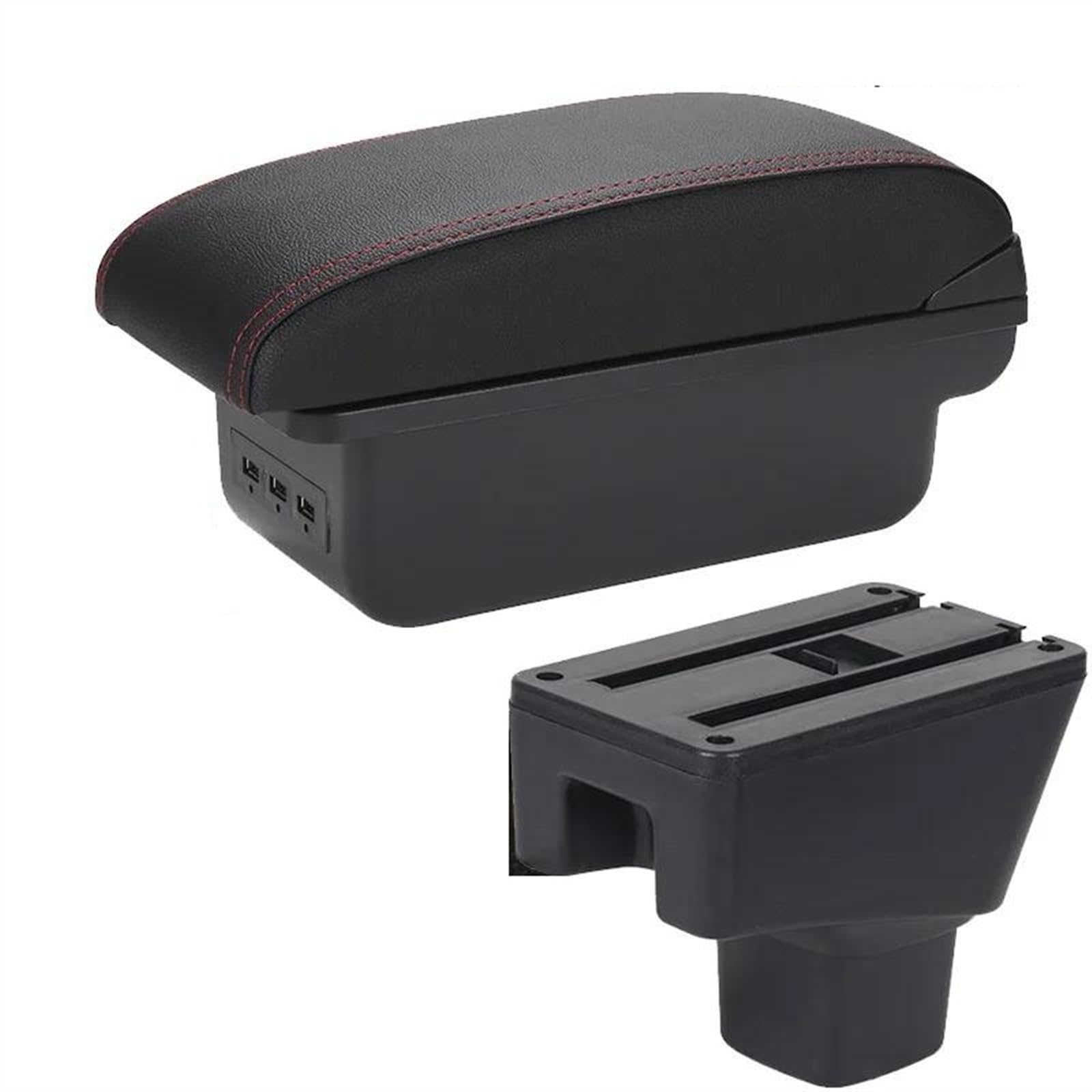NOHEEU Car Armrest Box Interior Parts Retrofit Storage Accessories Details For SUZUKI SX4(B1 Black red 3USB)