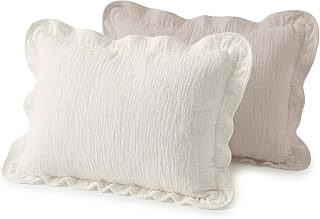 Toddler Pillowcases 13"x18", Ruffled Muslin Cotton, Envelope Closure | 2 Pack, Soft Breathable Muslin Cotton, Travel Pillow Covers, Envelope Closure, For Baby Boys, Girls & Kids, Beige & Cream