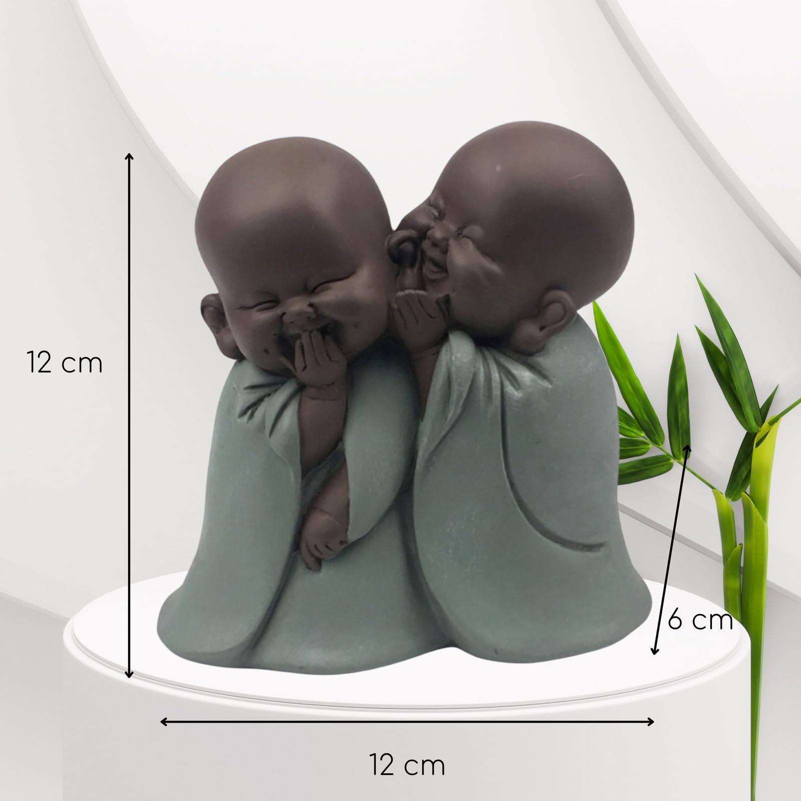 Statuetka Bonze - Uchwyt szczęścia - Dekoracja Zen i Feng Shui - aby stworzyć relaksującą i duchową atmosferę - Pomysł na prezent - wysokość: 12 cm - zielony i brązowy - Zen'Light
