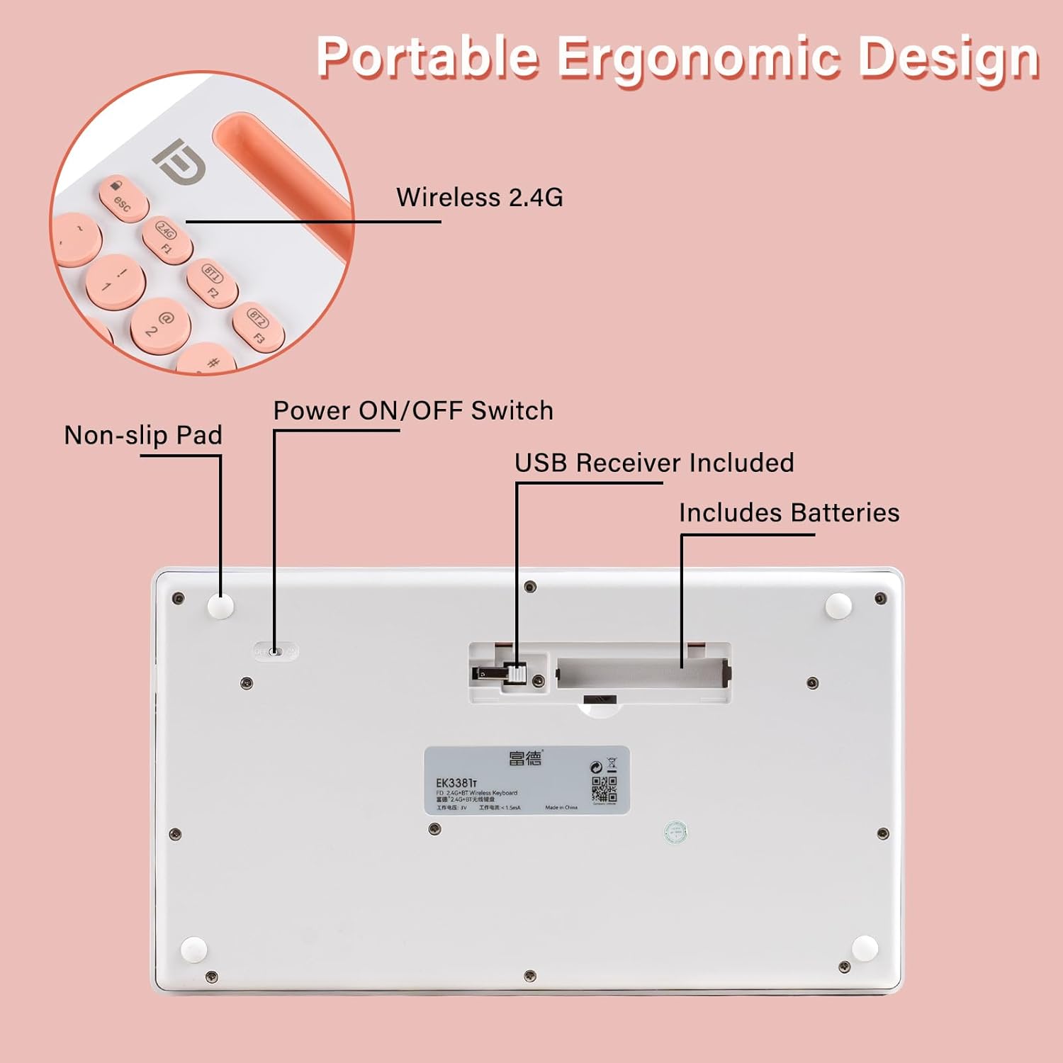 XuanGui Wireless Keyboard for IPad and Tablet with Holder,2.4GHz/BT5/BT3,Soft Touch Silent Design, 79-Keys Slim Portable,Bluetooth Connection IPad Pro Air Mini 11/13/15 Into a Laptop(Pink) - Image 6