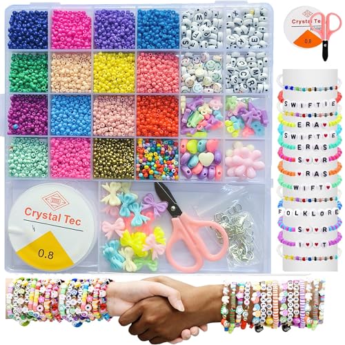 Beadsz Bracelet Making Beads Kit Including Elastic Cord 1 Scissor With Plastic Storage Box Friendship Bracelet Kit Flat Polymer Clay Beads For Jewelry Making Kit For Girls,Multi-Coloured