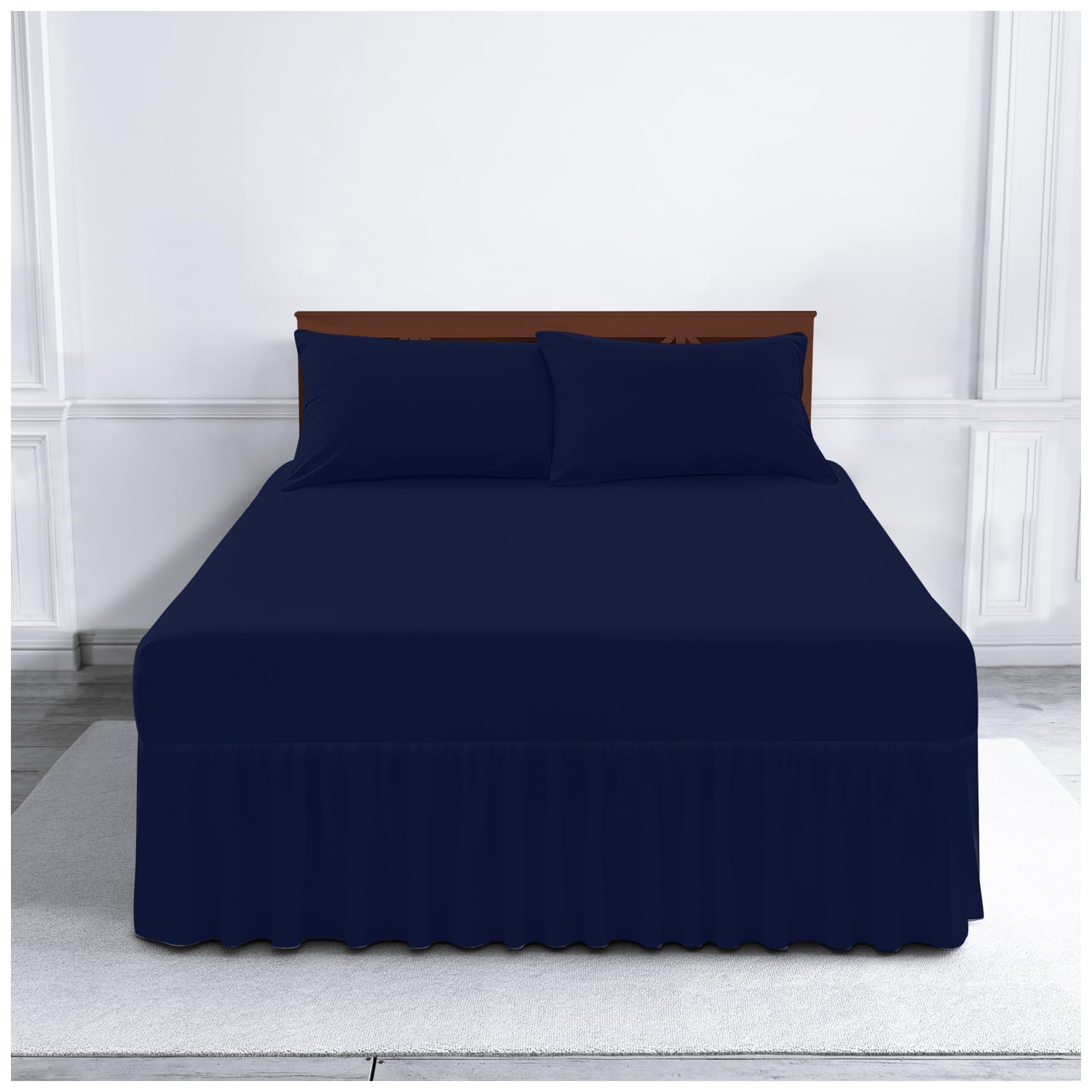 Gaveno Cavailia Luxury Non-Iron PERCALE VALANCE Sheet, Poly-Cotton, Navy , King