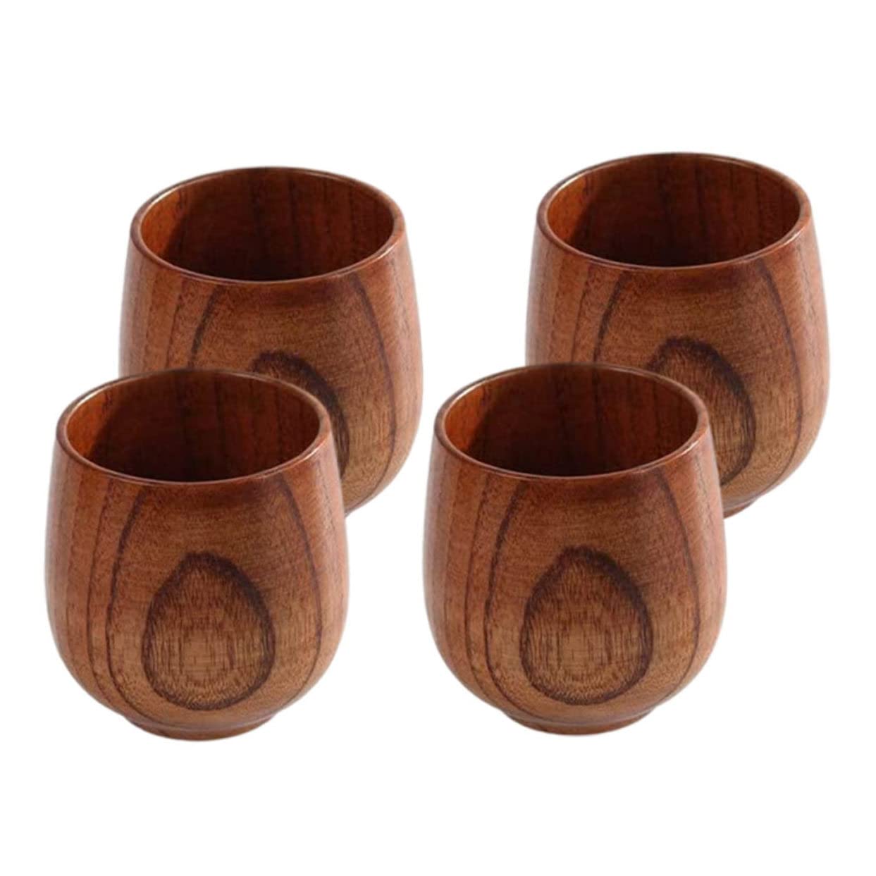 4 Stück Teiliges Multipurpose Holz tee Kaffeebecher Hitzebeständig Robust und Vielseitig für Zuhause Büro und Restaurant Natürliche Maserung Große Füllmenge Komfortabler Griff