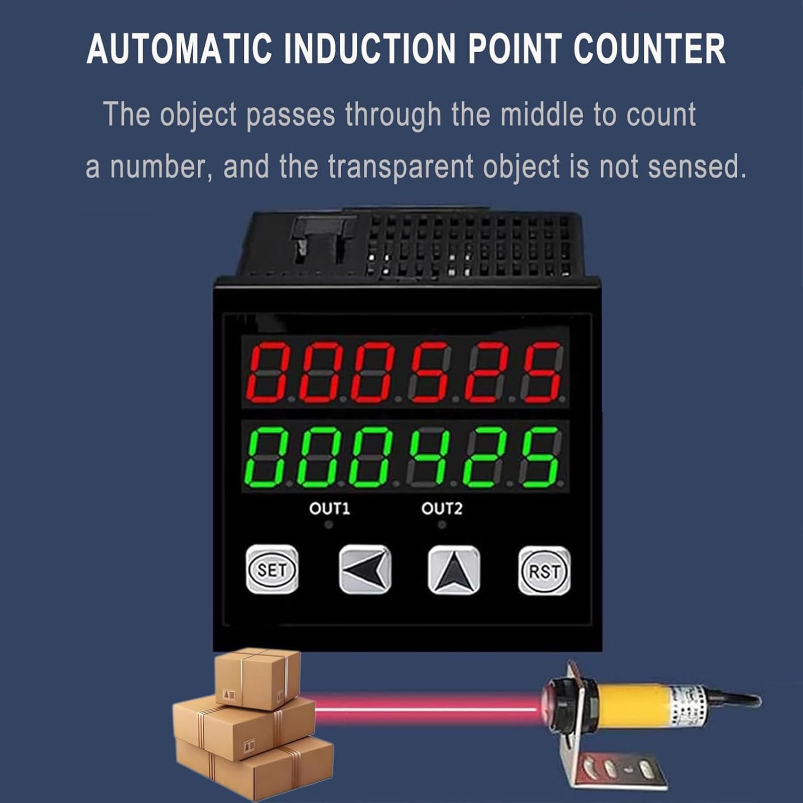MObyat Contador Digital LED para Transportadores, Contador De Línea De Producción De 6 Dígitos con Panel De Control LED, Distancia De Detección: 30 Cm/70 Cm, Rango De Conteo: 0~999999