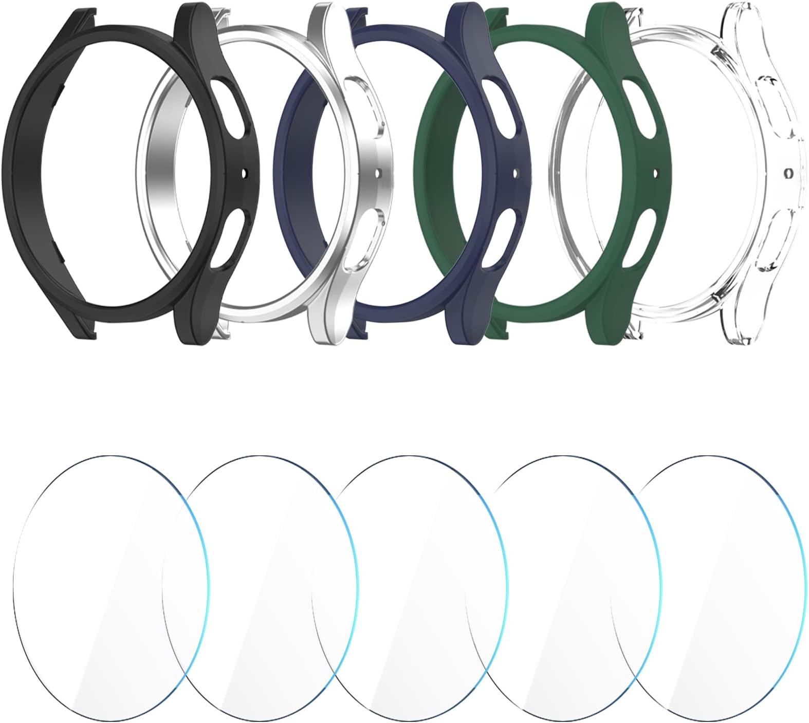 [5+5 Pack] Compatible for Samsung Galaxy Watch 5 / Galaxy Watch 4 44mm Screen Protector Case,Matte PC Bumper Cover+5 Tempered Glass Screen Protector Films for Galaxy Watch 5 4 Accessories