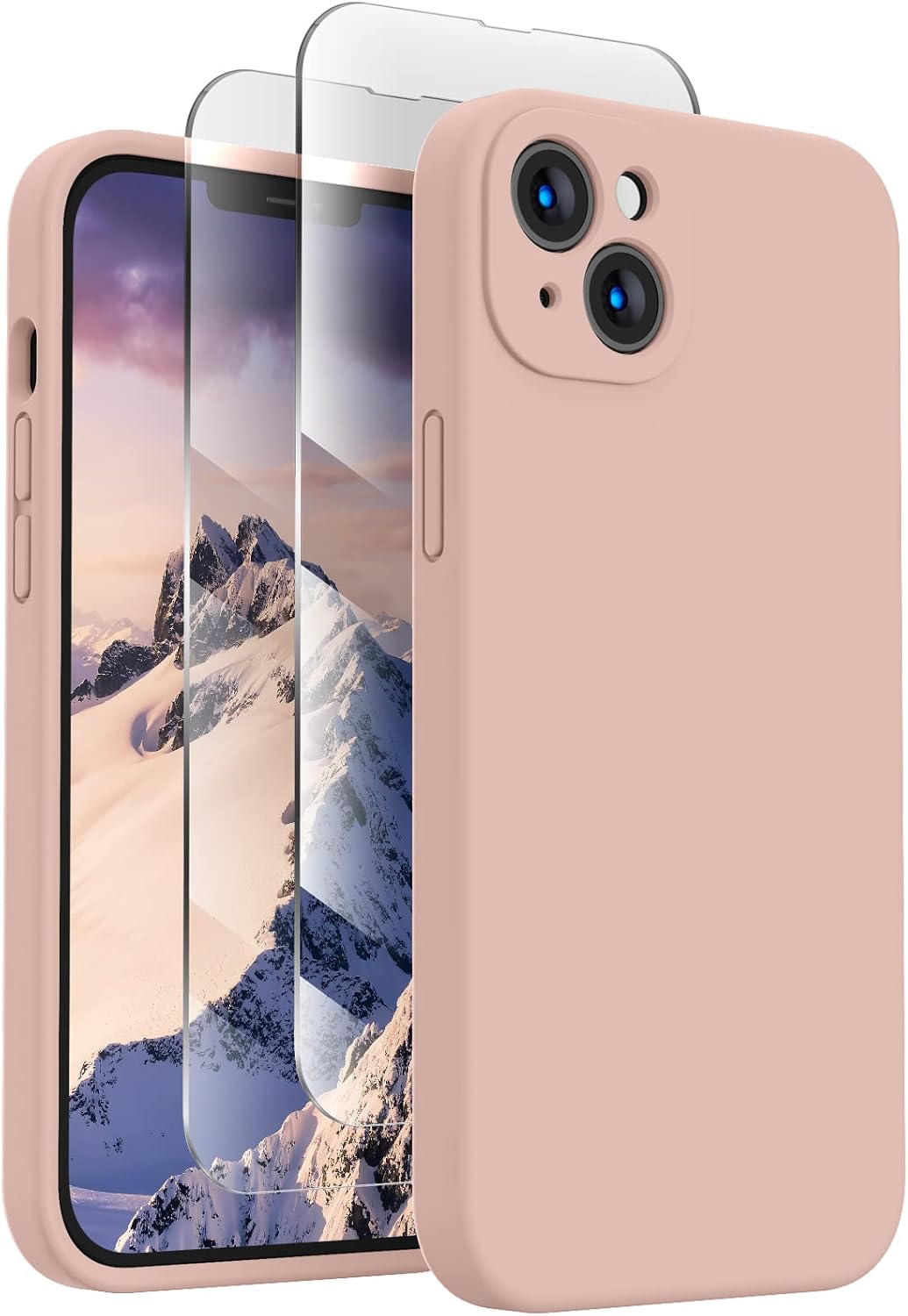 FireNova Designed for iPhone 13 Case, Silicone Upgraded [Camera Protection] Phone Case with [2 Screen Protectors], Soft Anti-Scratch Microfiber Lining Inside, 6.1 inch, Pinksand