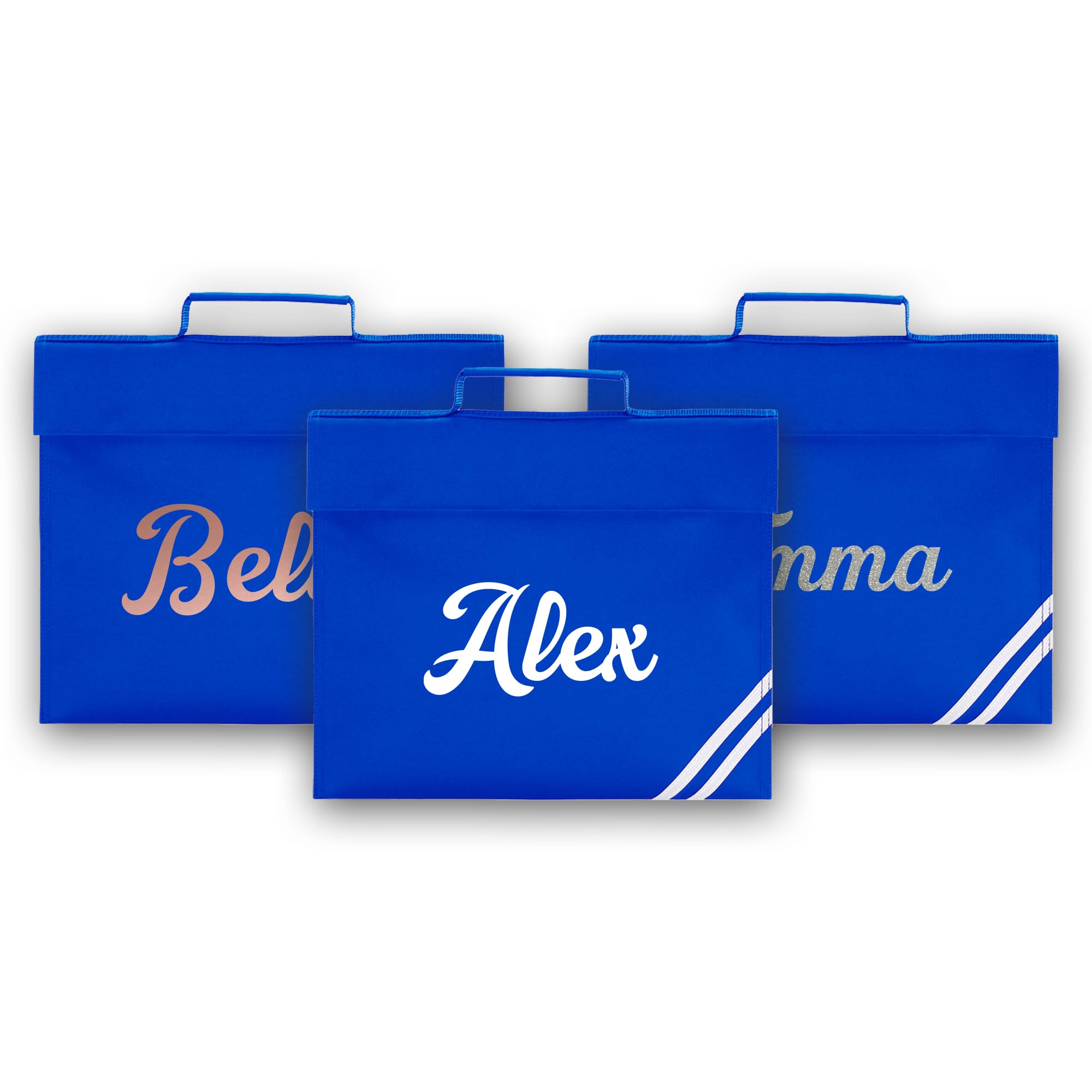 Print Maniacs Personalised Book Bag School Kids Children's Boys Girls Junior Toddlers Any Name Glitter Lunch Organiser Swimming P.E Bag Script (Royal Blue)