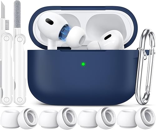 Vista 12 de Funda compatible con Airpods Pro 2 2023/2022/2019 con kit de limpieza, funda de protección de silicona para AirPod Pro con puntas para las orejas