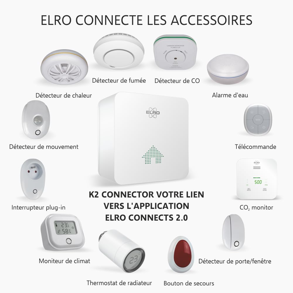 ELRO Connects SF500S zestaw czujek dymu – kompletny zestaw K2 Connector + 3 x radiowy zestaw czujek dymu – ostrzega za pomocą smartfona – zgodnie z normą EN14604