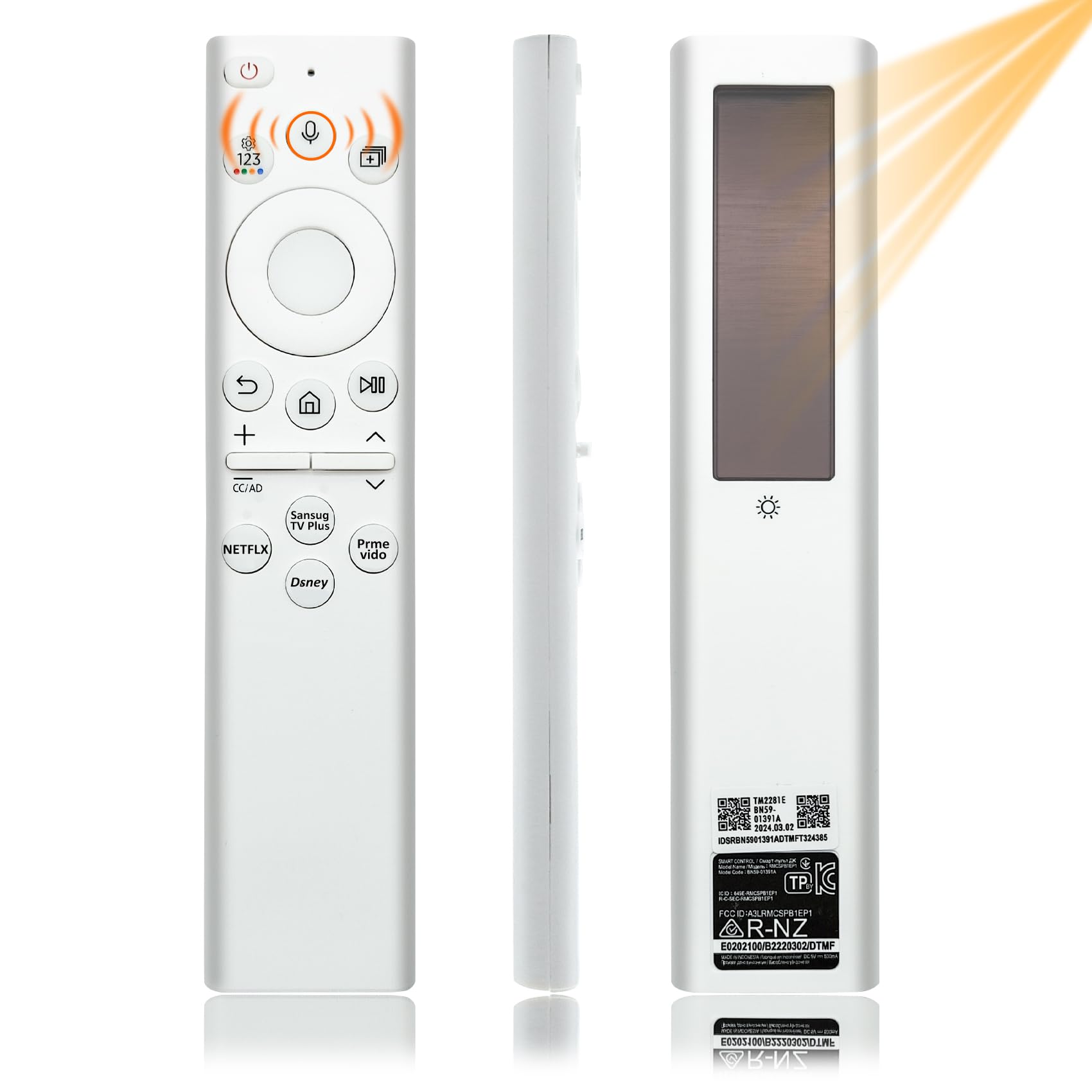 Photo 1 of BN59-01391A TM2281E Fit for Samsung TV Remote Compatible with Samsung Frame TV Remote 2021-2024 Neo LED Smart 4K Ultra HD TV, with Bluetooth Rechargeable Solar Cell, 4 Shortcut Buttons, White