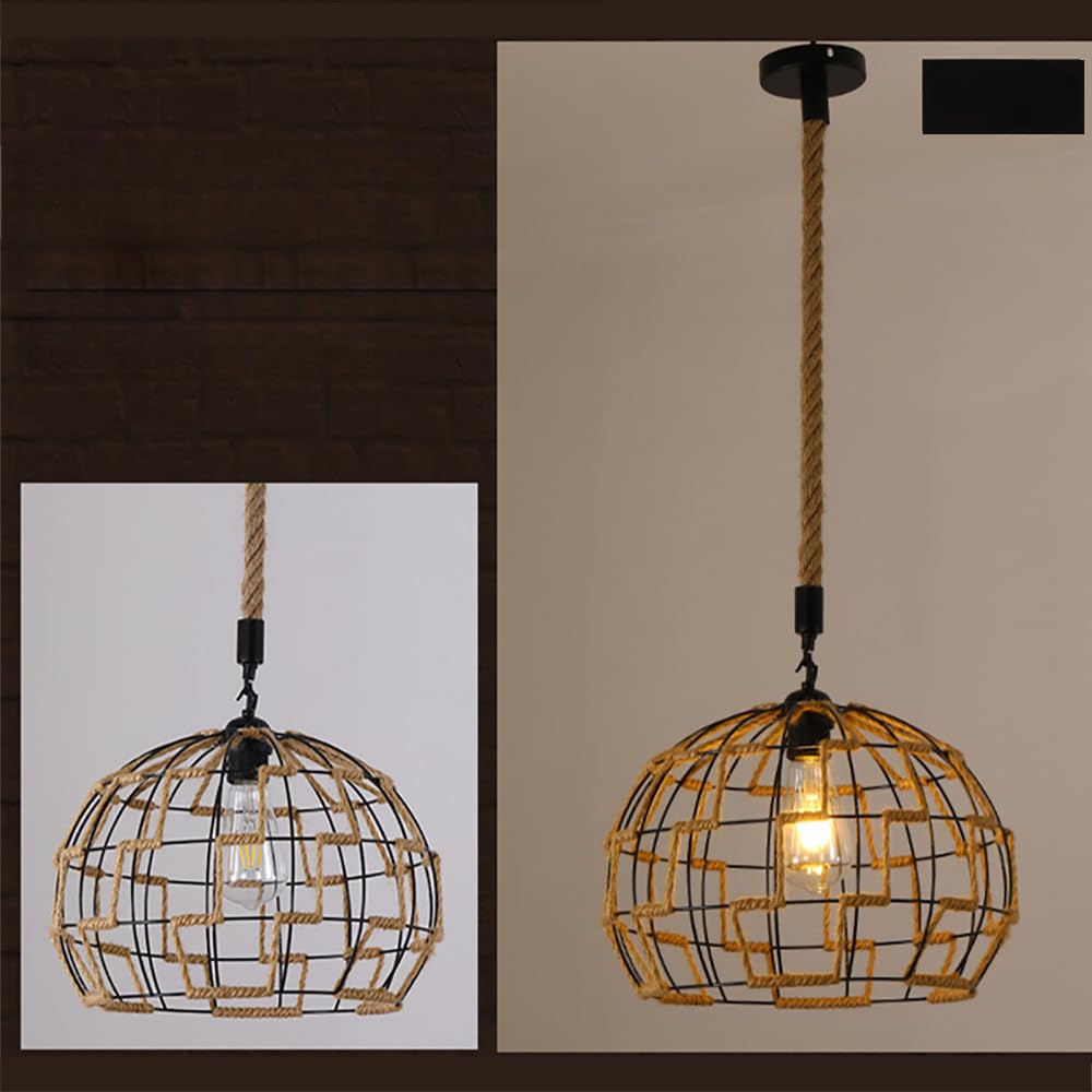 HXYSXHJUO American Style Retrohemp Rope Chandelier Nostalgic Loft Industrial Internet Cafe Restaurant Hot Pot Shop Pendant Lamp (Style P 1pcs)