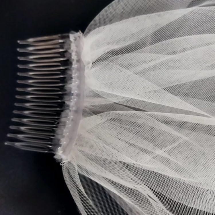 Miniatura 5 de CASOLVX Velo de novia corto para novia, velo de lazo blanco, velo de pelo blanco, velo de lazo elegante, velo de boda, accesorios de novia para