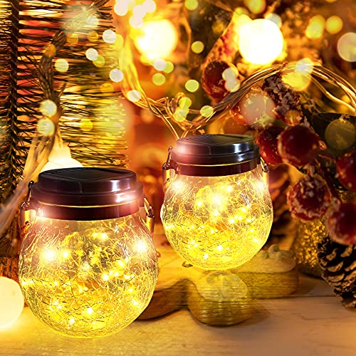 Vge Hanging Solar Lantern, 2 Pack Halloween Christmas Outdoor Lanterns With 30 Led,Waterproof Cracked Glass Ball Landscape Decorative Lights For Tree Yard Garden Patio Fence Holiday Decor(Warm White) #TOP6