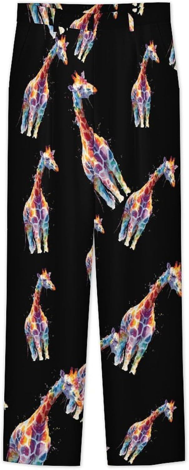 Watercolor Giraffe Novelty Men's Casual Pants Slim Fit Suit Dress Trousers