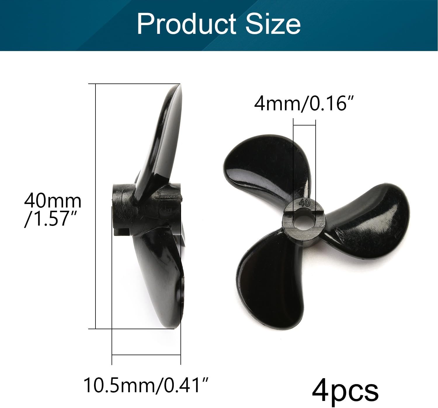 Fielect 2Pairs 3 Blades CW/CCW Propeller for Ship Model Rc Boat Propeller Model Black Plastic Paddle 40mm Diameter 10.5mm Height 1.4 Pitch 4mm Hole Dia