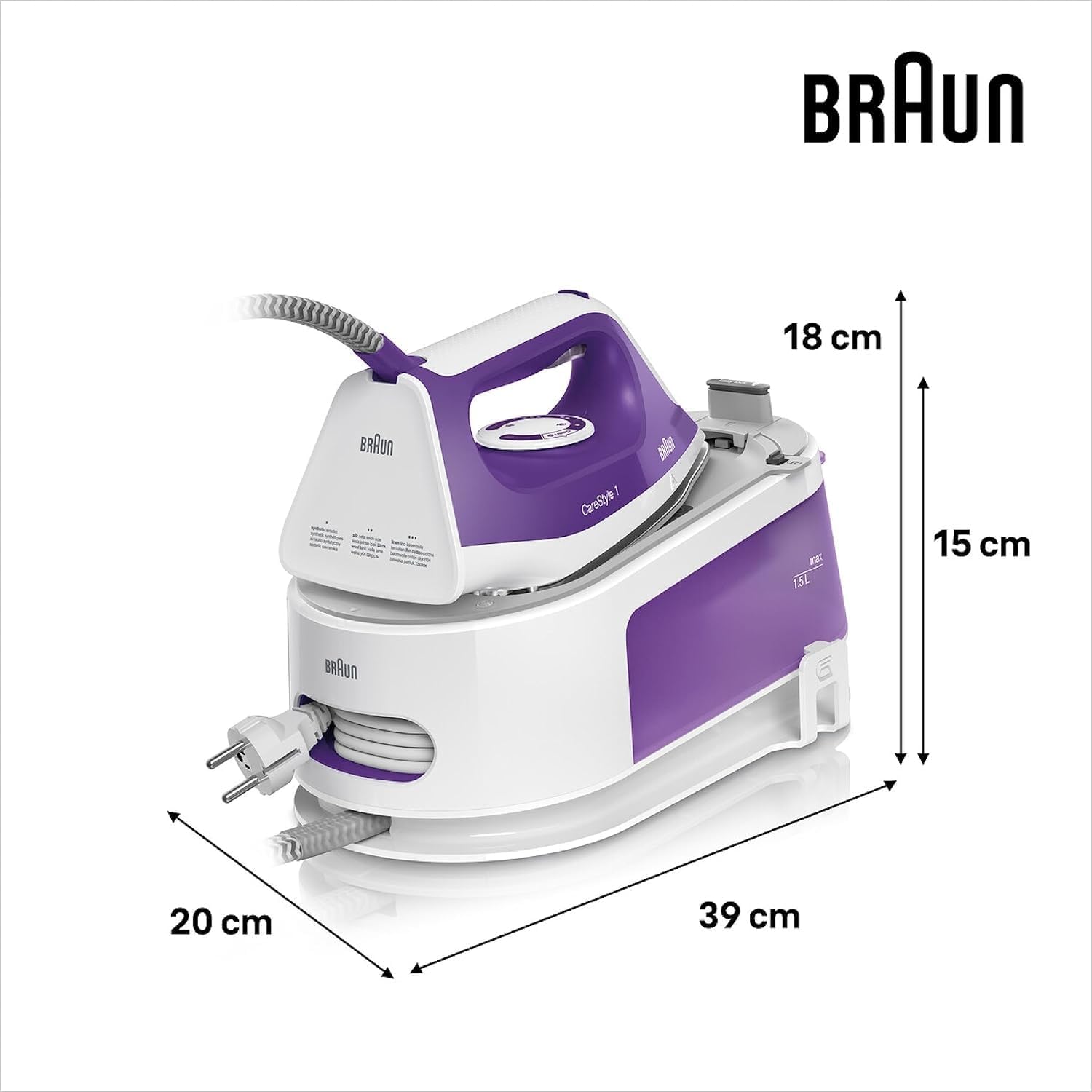 Braun CareStyle 1 IS1014VI, Centrale Vapeur, Débit de Vapeur 120 g/min, Coup de Vapeur 360 g/min, Semelle SuperCeramic FreeGlide 3D, Réservoir de 1,5 l, 2200W, 6 bar [Classe énergétique A+]