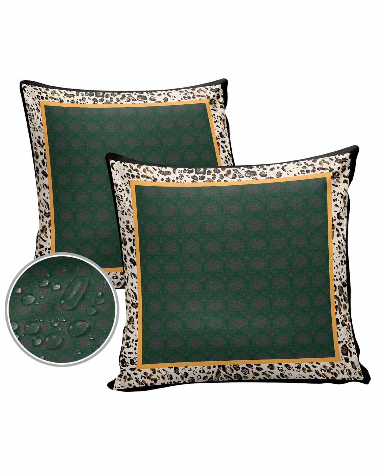 Boho Green Outdoor Pillow Cover 26x26 Inch Cushion Sham Case,Waterproof Decorative Square Throw Pillowcase for Outside Garden Patio Porch Couch Chair Tent Abstract Leopard Print Retro Brown Bohemian