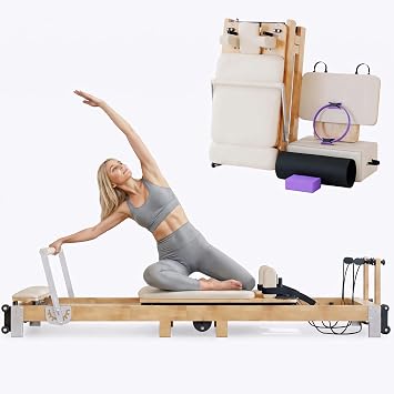 Professional Solid OAK Pilates Reformer w/ Jumpboard, Mat & Sitting Box
