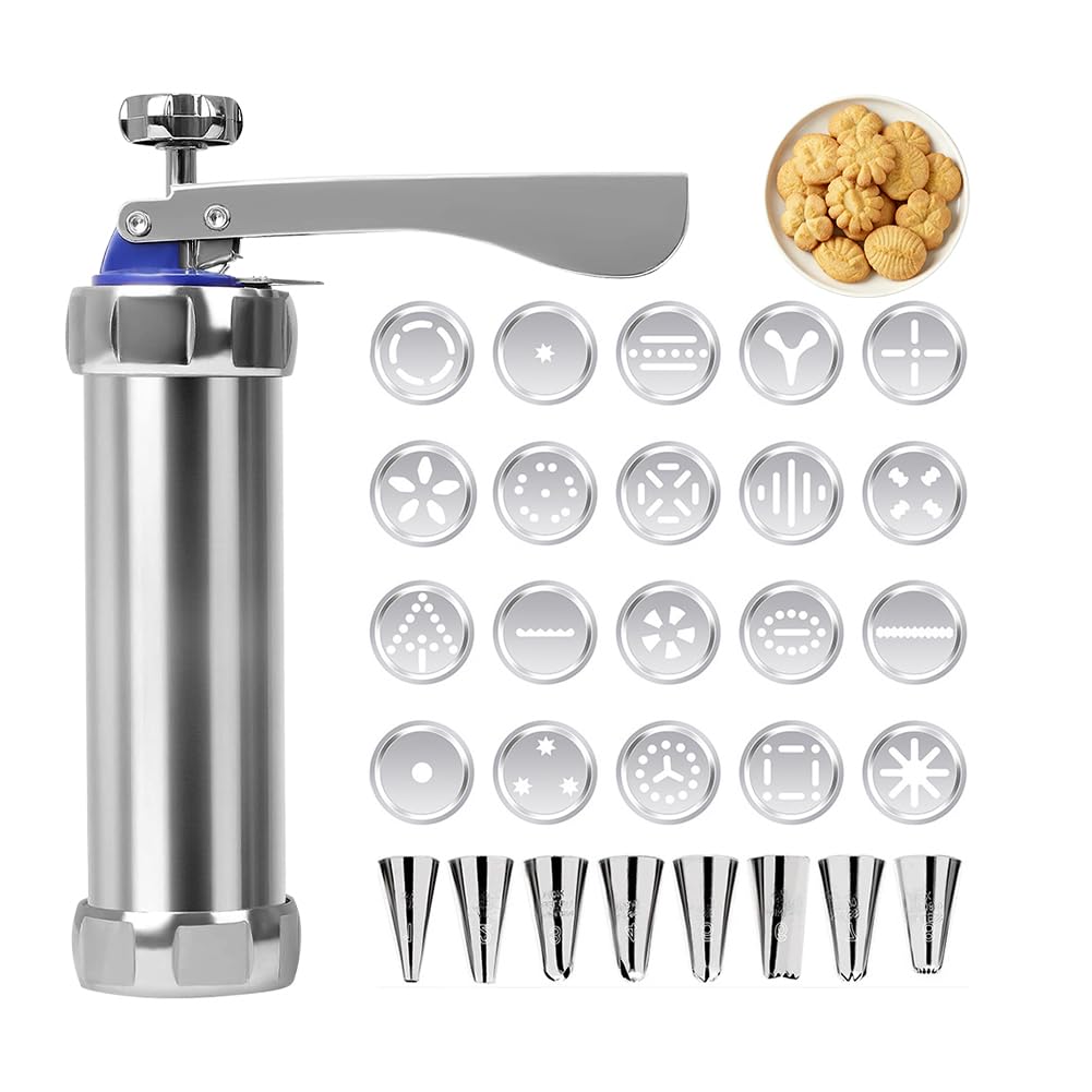 Pressa per pasticceria, con 20 stencil e 8 beccucci in acciaio inox, pressa per biscotti a spruzzo, pressa per biscotti, macchina da cucina fai da te