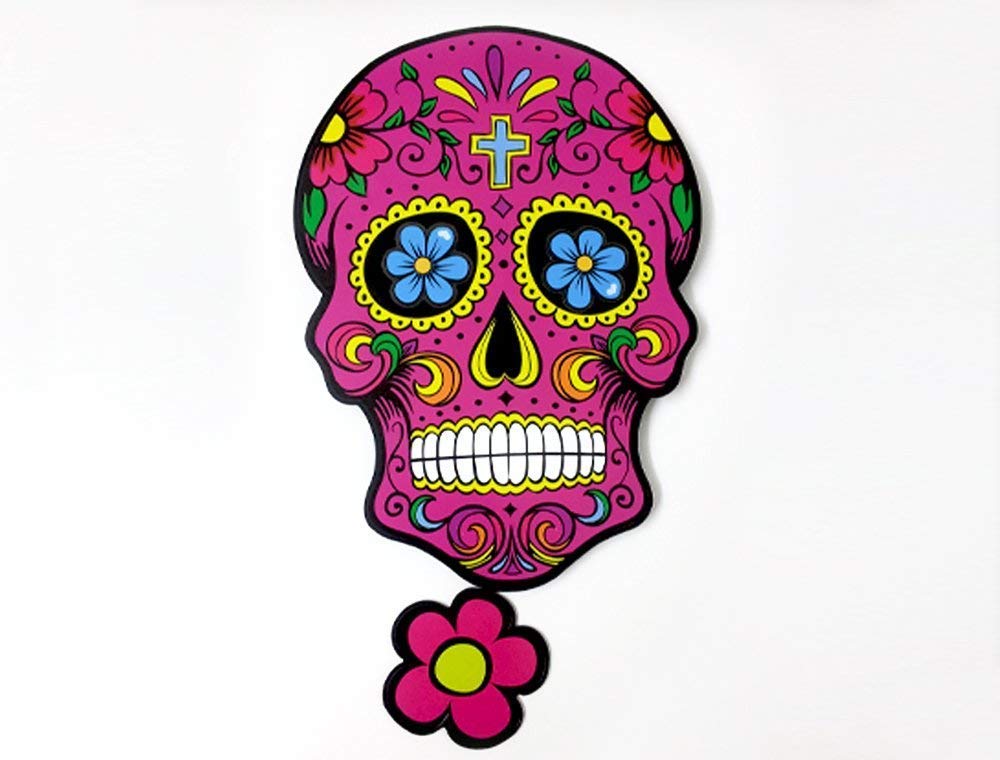 Big Fuchsia Sugar Skull - Day of the Dead -Dia de Los Muertos - Calavera - Pendulum Wall Clock - Wall Deco