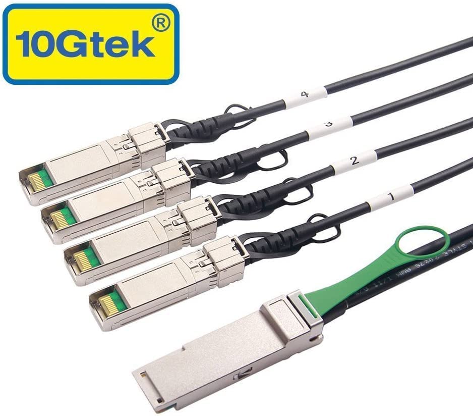 Image of 10Gtek 40G QSFP+ to 4xSFP+ Breakout DAC - 40GBASE-CR4 Passive Direct Attach Copper Twinax QSFP to SFP Cable for Juniper QFX-QSFP-DACBO-5M Devices, 5-Meter(6.5ft)
