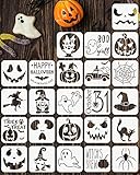 RINOLY 24PCS Small Halloween Stencils for Painting on Wood, 3x3 inch Halloween Pumpkin Stencils Reusable for DIY Ornaments Halloween Decoration