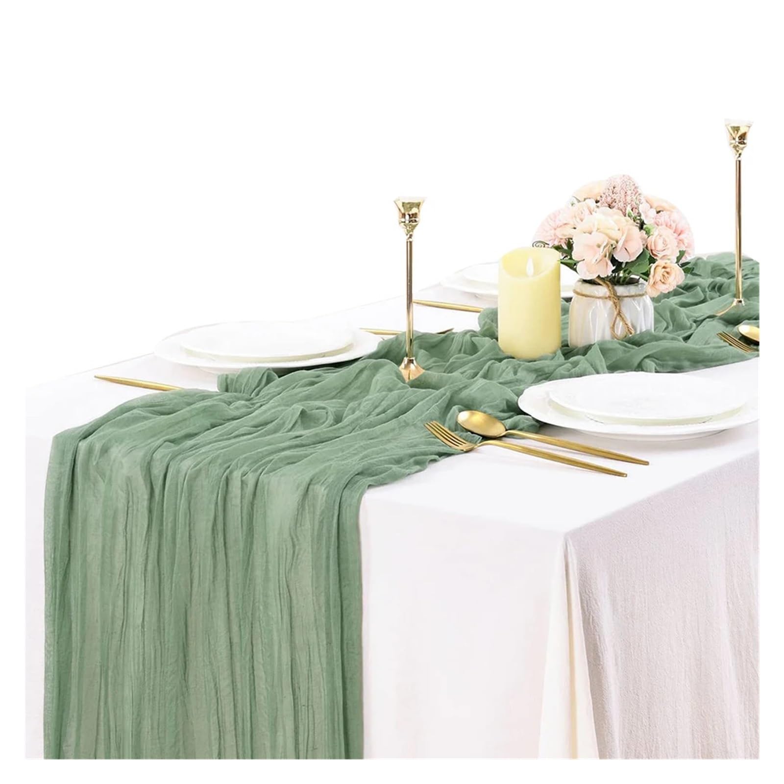 Chiffon Table Runner 90X400cm Table Runner Cheese Cloth Green Decor Rustic Wedding Party Reception(90x400cm)