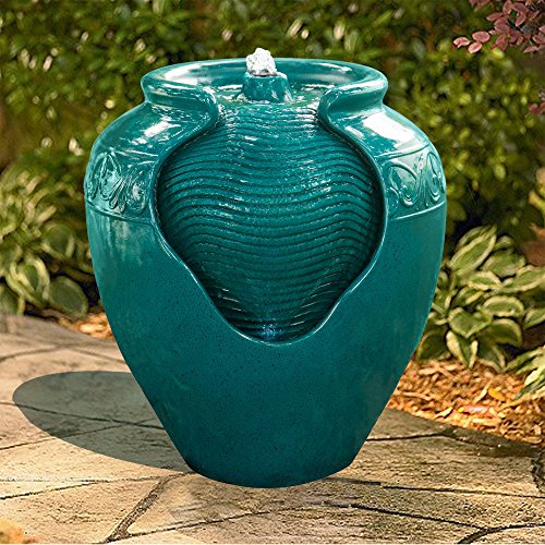 Peaktop YG0037A-UK Outdoor & Indoor Glazed Pot Floor Water Fountain with LED Light, Blue, 43.18 cm x 38.99 x 38.99