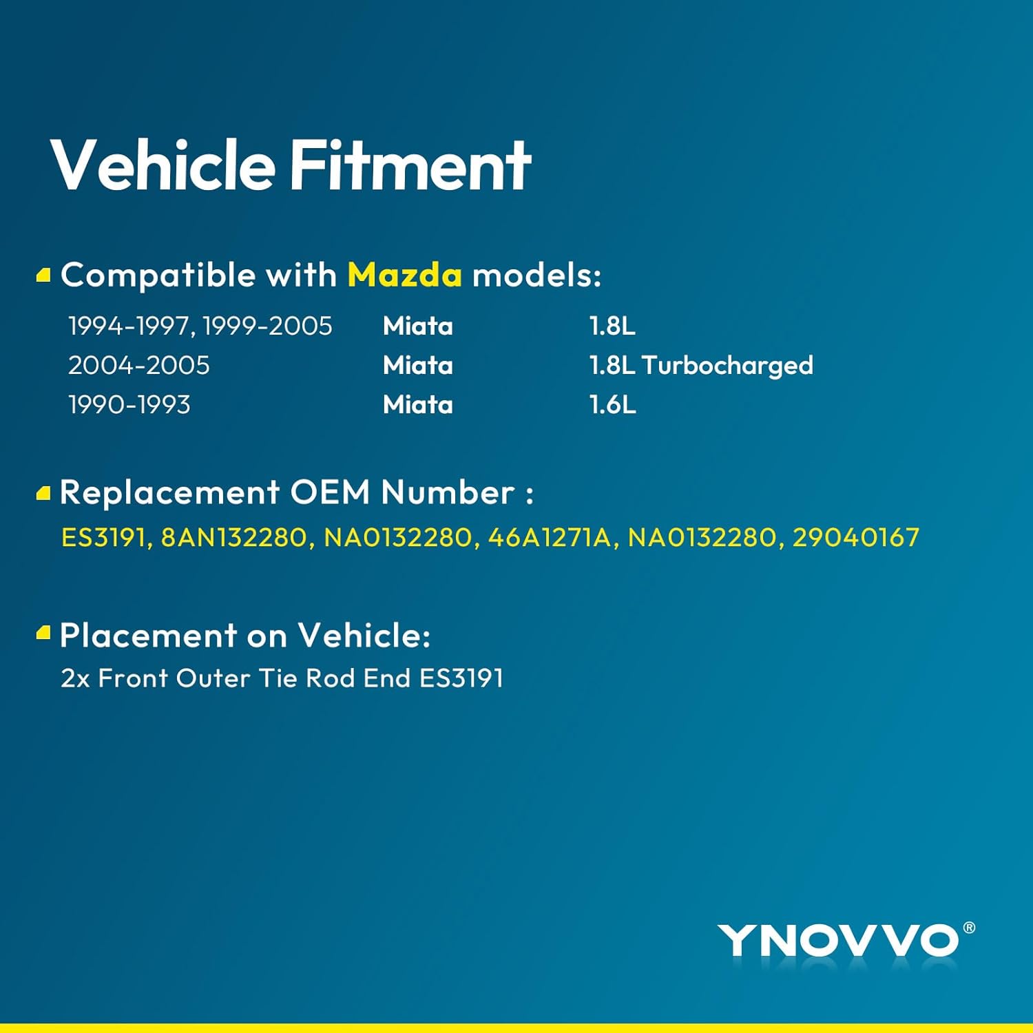 2 PCS ES3191 Front Outer Tie Rod End Kit Fits for Mazda Miata 1990-1997, 1999-2005 Replaces OE 8AN132280 NA0132280